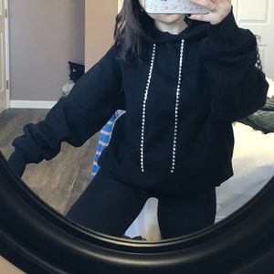 Oversized Hoodie with Rhinestone Drawstrings